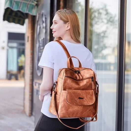 Backpack Purse For Womens, Waterproof PU Leather Backpacks Handbags, Ladies Casual Shoulder Bags Brown