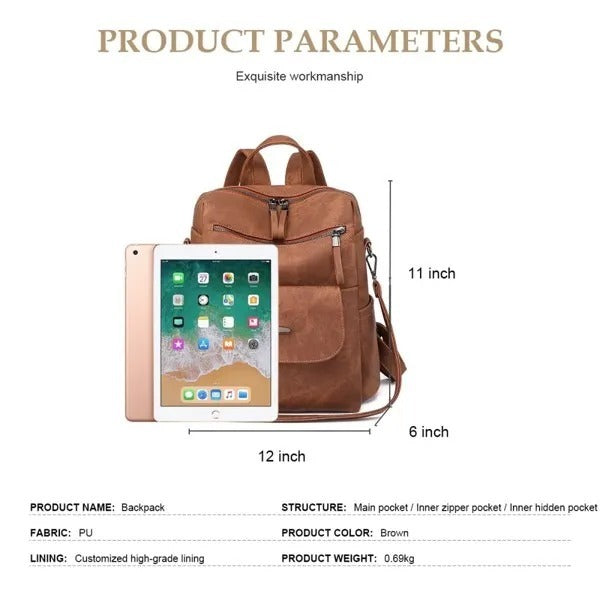 Backpack Purse For Womens, Waterproof PU Leather Backpacks Handbags, Ladies Casual Shoulder Bags Brown